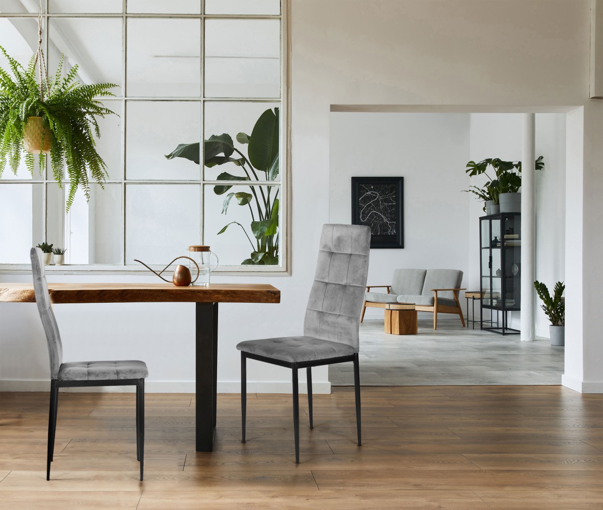 MODERNHOME Sada 4 ks jídelních židlí Velur šedá - Obrázek 2