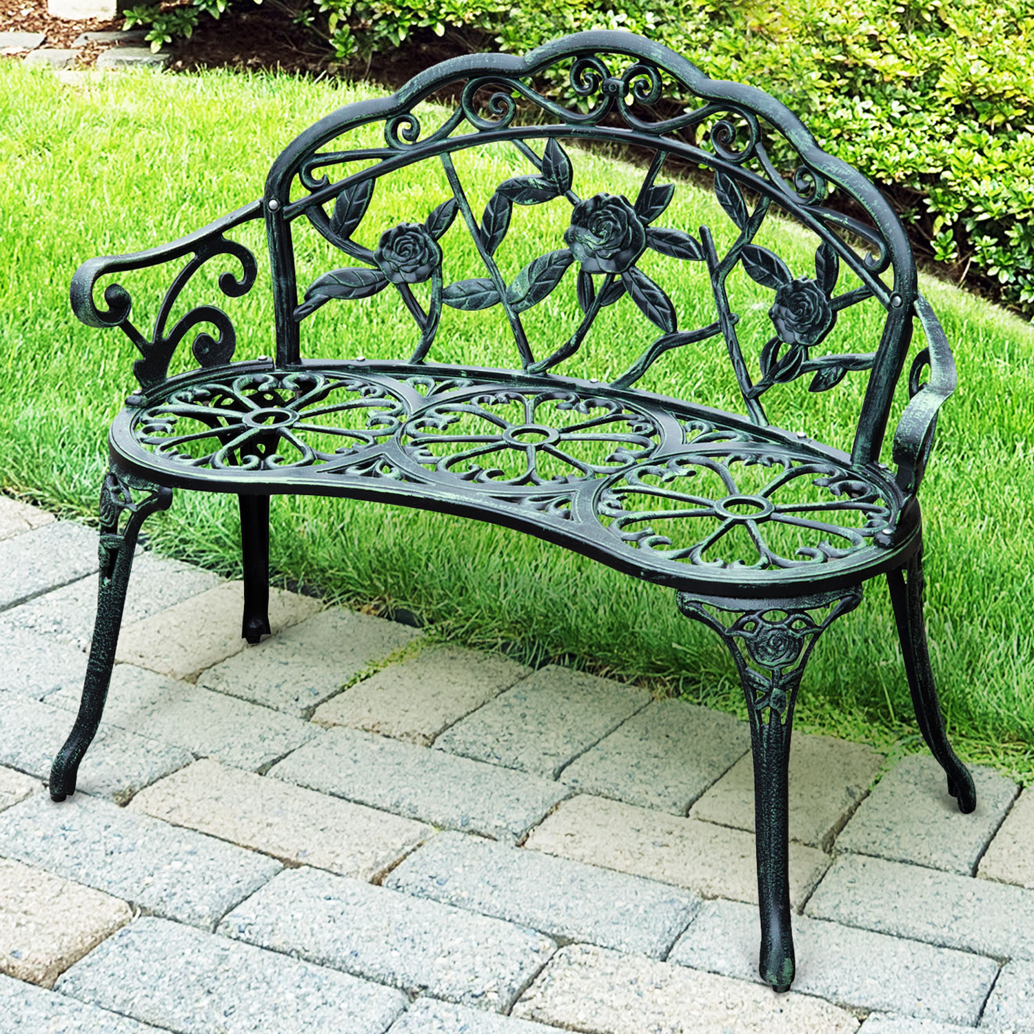 OUTSUNNY Lavice zahradní ROSE dvoumístná kovová 100 x 54 x 78 cm - Obrázek 2