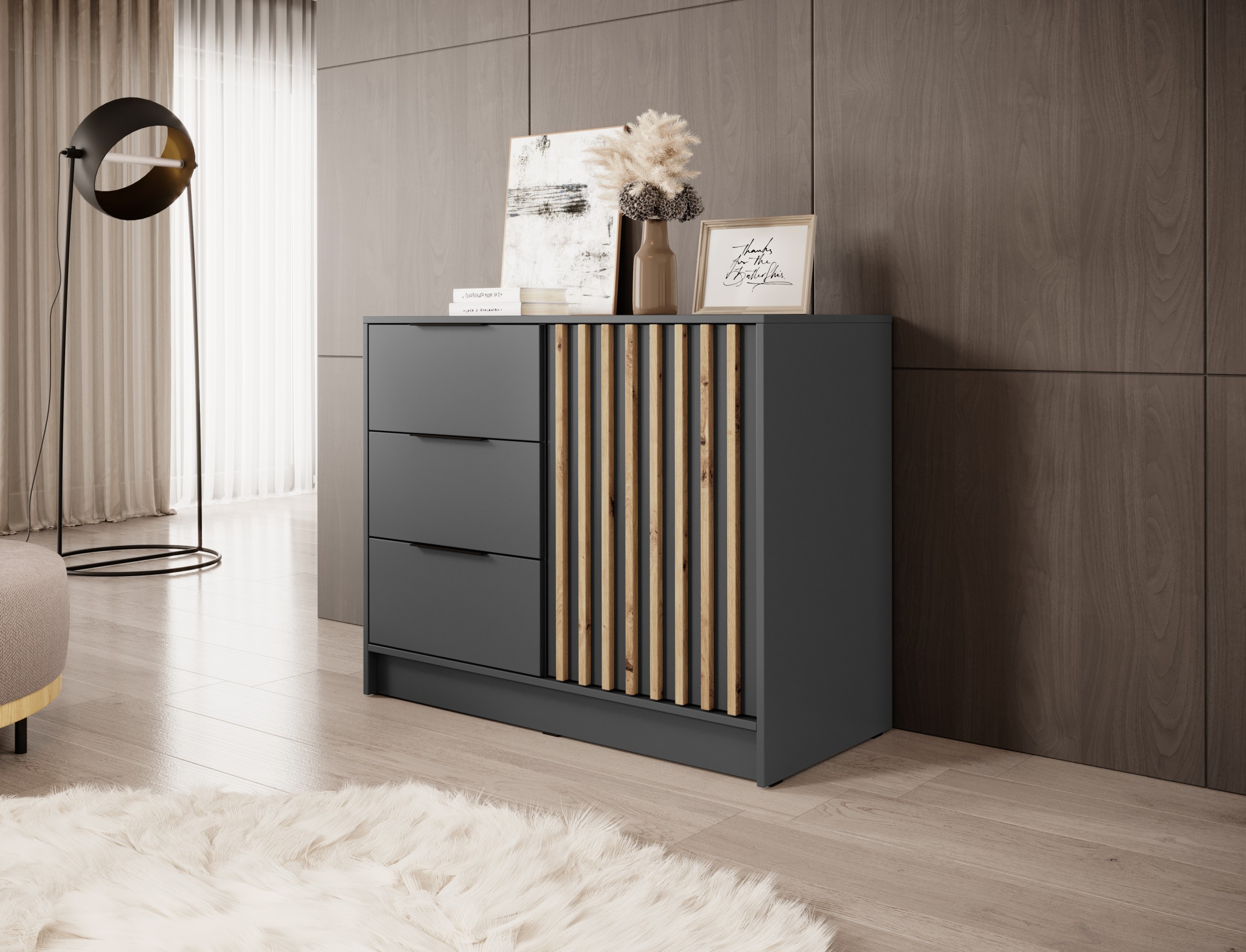 Piaski Komoda Nelly 2D 105 cm grafit/dub artisan - Obrázek 2