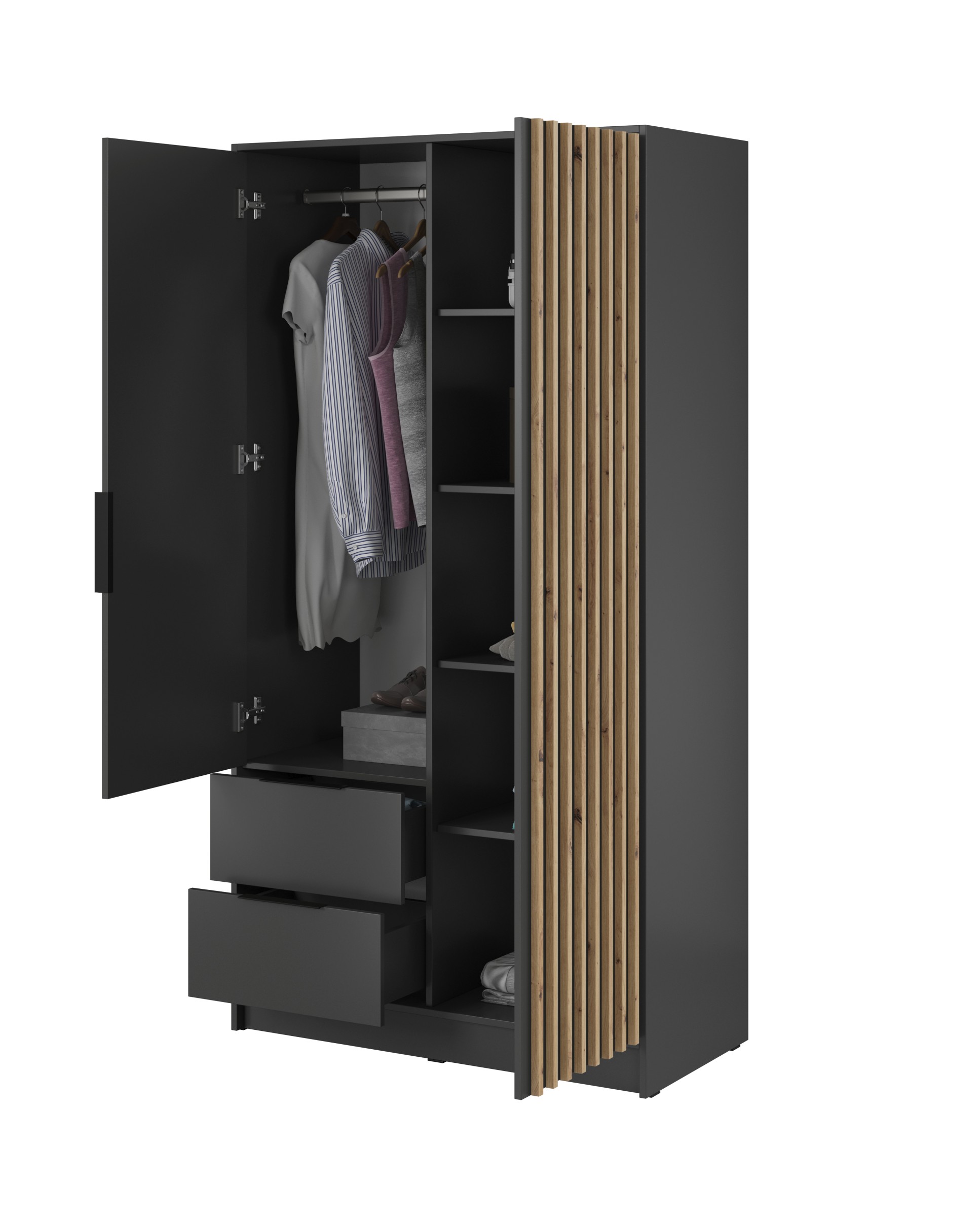Piaski Šatní skříň Nelly 105 cm se zrcadlem grafit/dub artisan - Obrázek 2