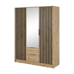 Piaski Šatní skříň Nelly 155 cm se zrcadlem dub artisan/černá
