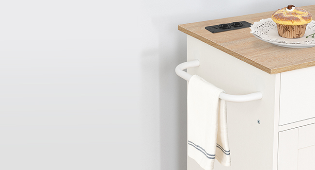 Pojízdný kuchyňský vozík s prodlužovacím kabelem Vasagle Asha 73 cm bílý - Obrázek 2