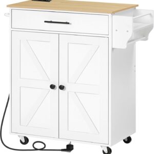 Pojízdný kuchyňský vozík s prodlužovacím kabelem Vasagle Marley 65 cm bílý/dub přírodní