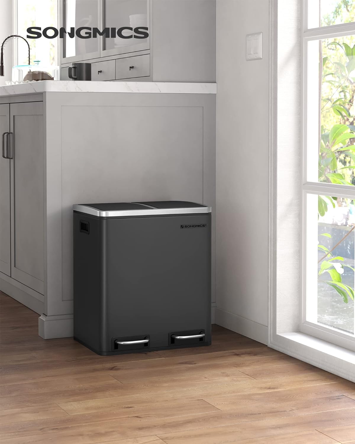 SONGMICS Odpadkový koš na tříděný odpad Bins 30 L antracit - Obrázek 2