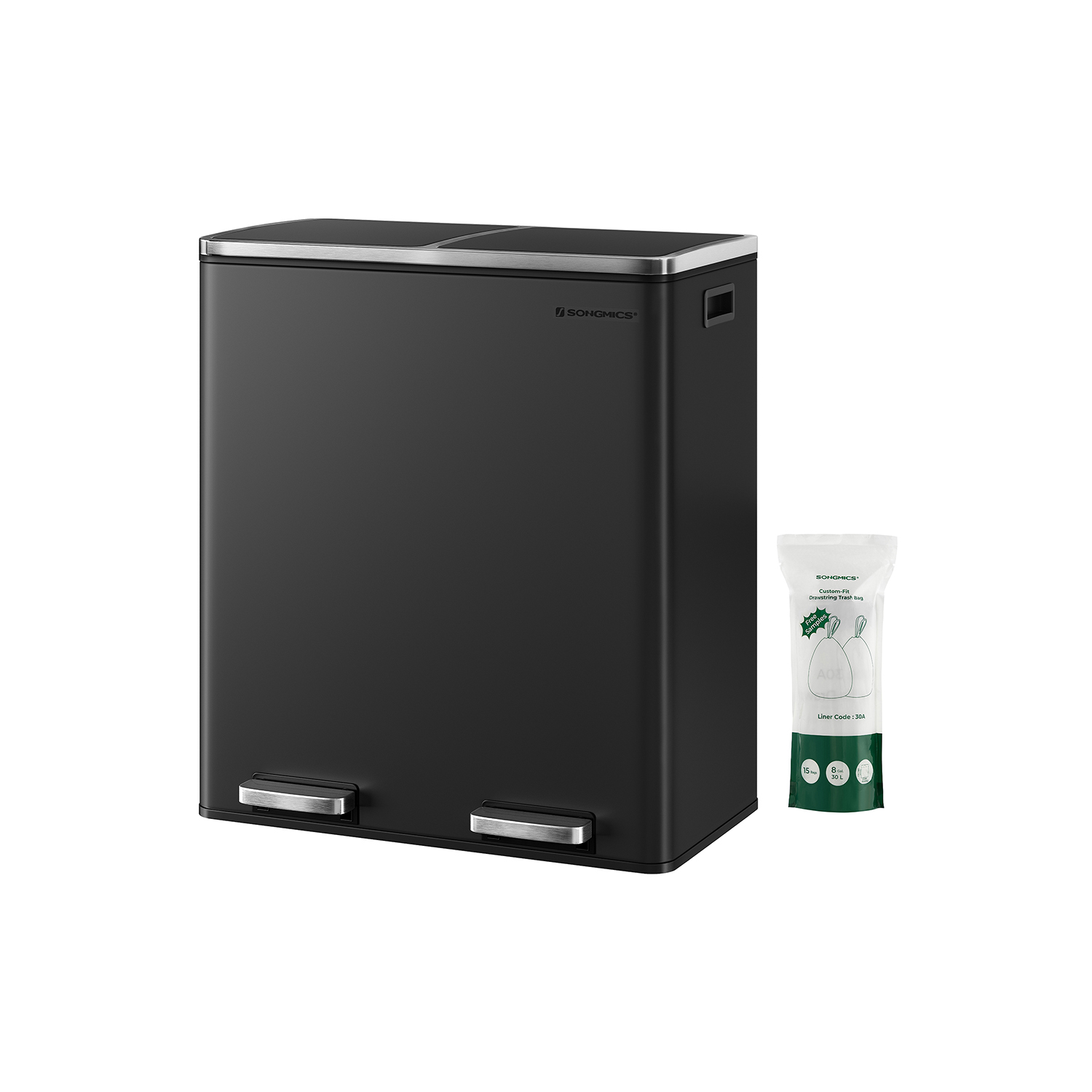 SONGMICS Odpadkový koš s víkem JORDAN 2x30 L černý