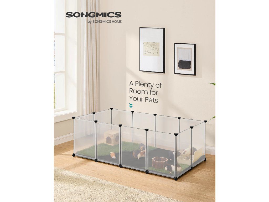 SONGMICS Ohrádka plastová s podlahou pro drobná zvířata 143 x 73 x 46 cm bílá