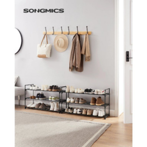 SONGMICS Sada 2 skládacích kovových botníků na 12–15 párů bot 92 x 54 x 30 cm černý