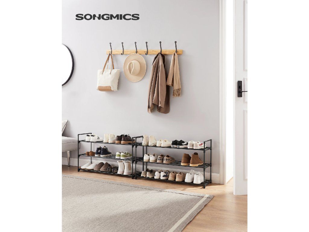 SONGMICS Sada 2 skládacích kovových botníků na 12–15 párů bot 92 x 54 x 30 cm černý