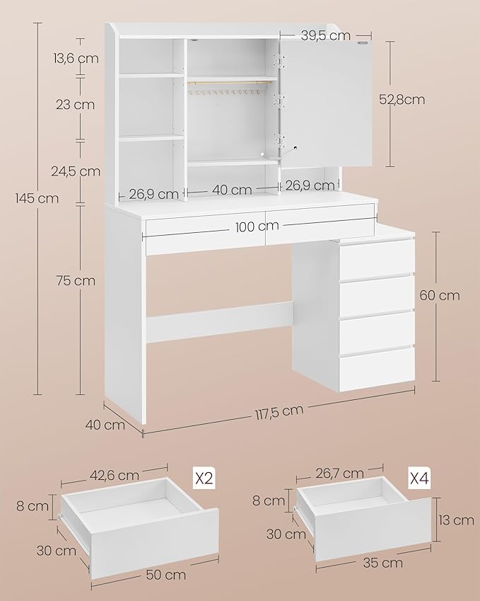 SONGMICS Toaletní stolek Vasagle Ginny 117 cm s LED osvětlením bílý - Obrázek 2