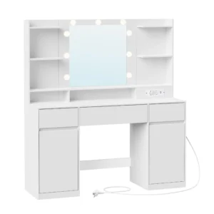 SONGMICS Toaletní stolek s LED osvětlením a nabíjecí stanicí Vasagle Brill 107 cm bílý