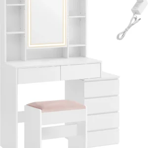 SONGMICS Toaletní stolek s LED osvětlením a taburetem Vasagle Ginny 98 cm bílý