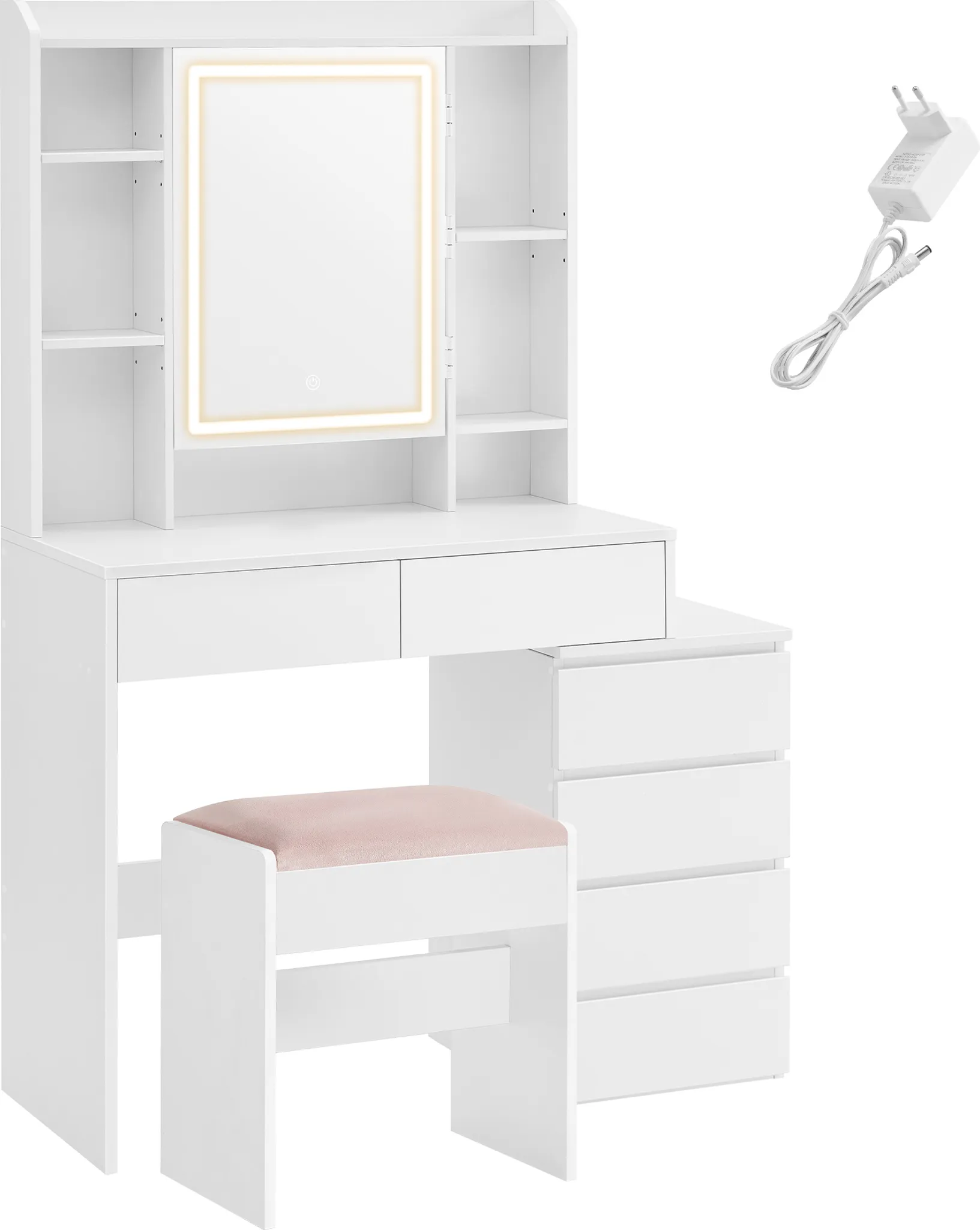 SONGMICS Toaletní stolek s LED osvětlením a taburetem Vasagle Ginny 98 cm bílý