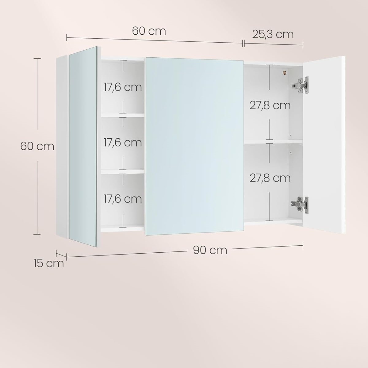 SONGMICS Závěsná zrcadlová skříňka Vasagle Batylda 90 cm bílá - Obrázek 2