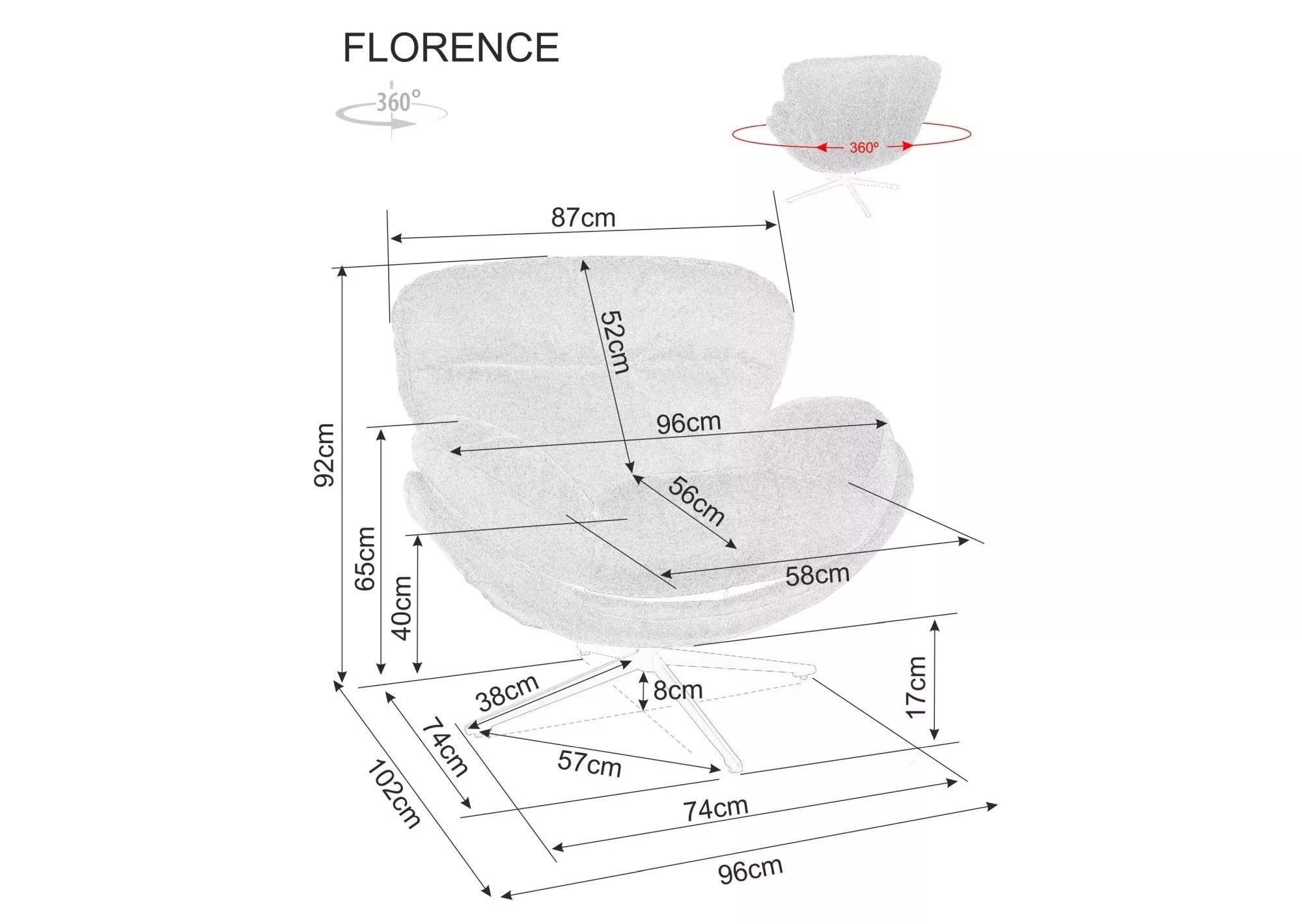 Signal Designové otočné křeslo Florence šedé - Obrázek 2