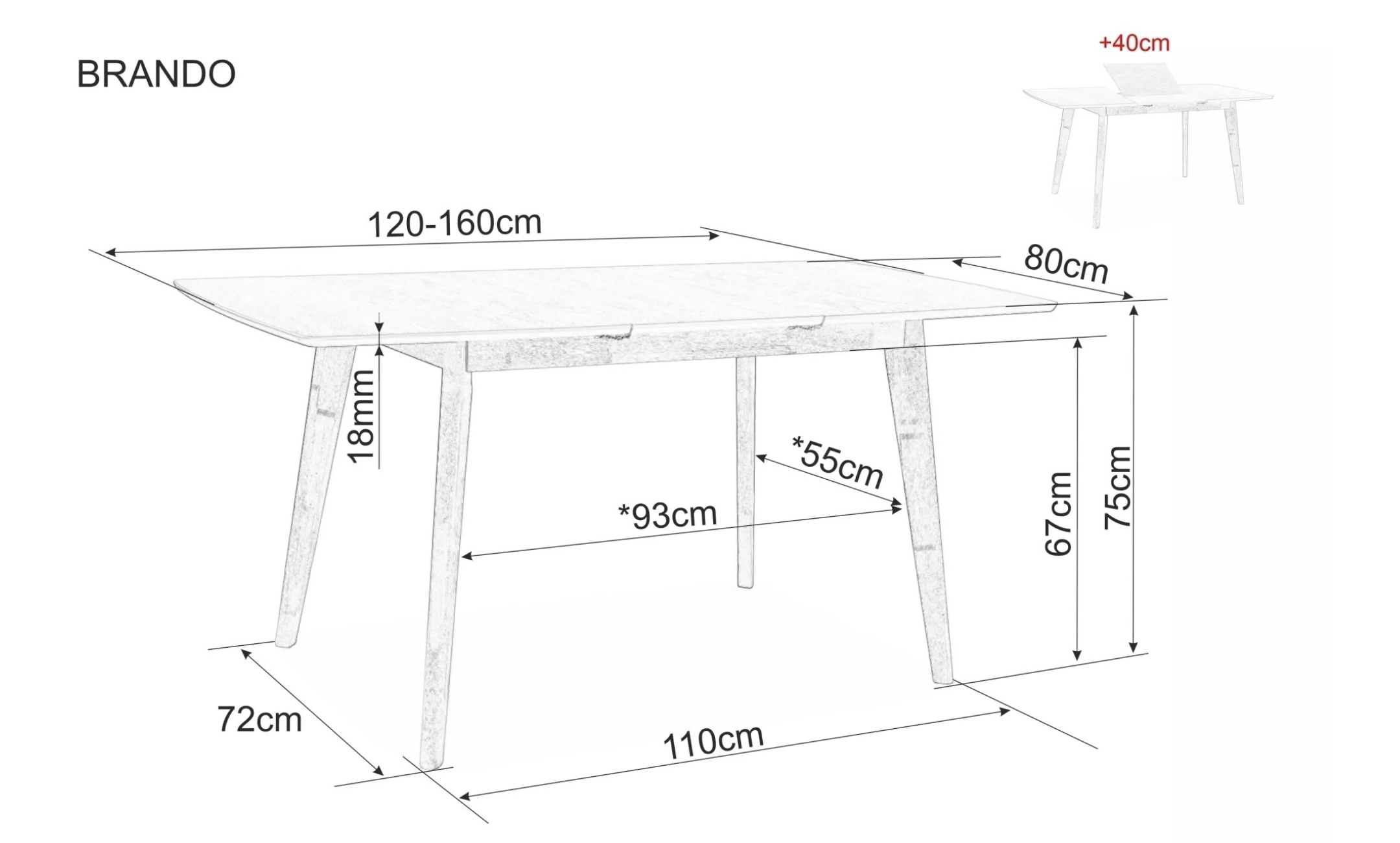 Signal Jídelní rozkládací stůl Brando 120/160 cm dub přírodní - Obrázek 2
