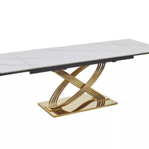 Signal Jídelní rozkládací stůl Hermes 160/240 cm bílý mramor/zlatý