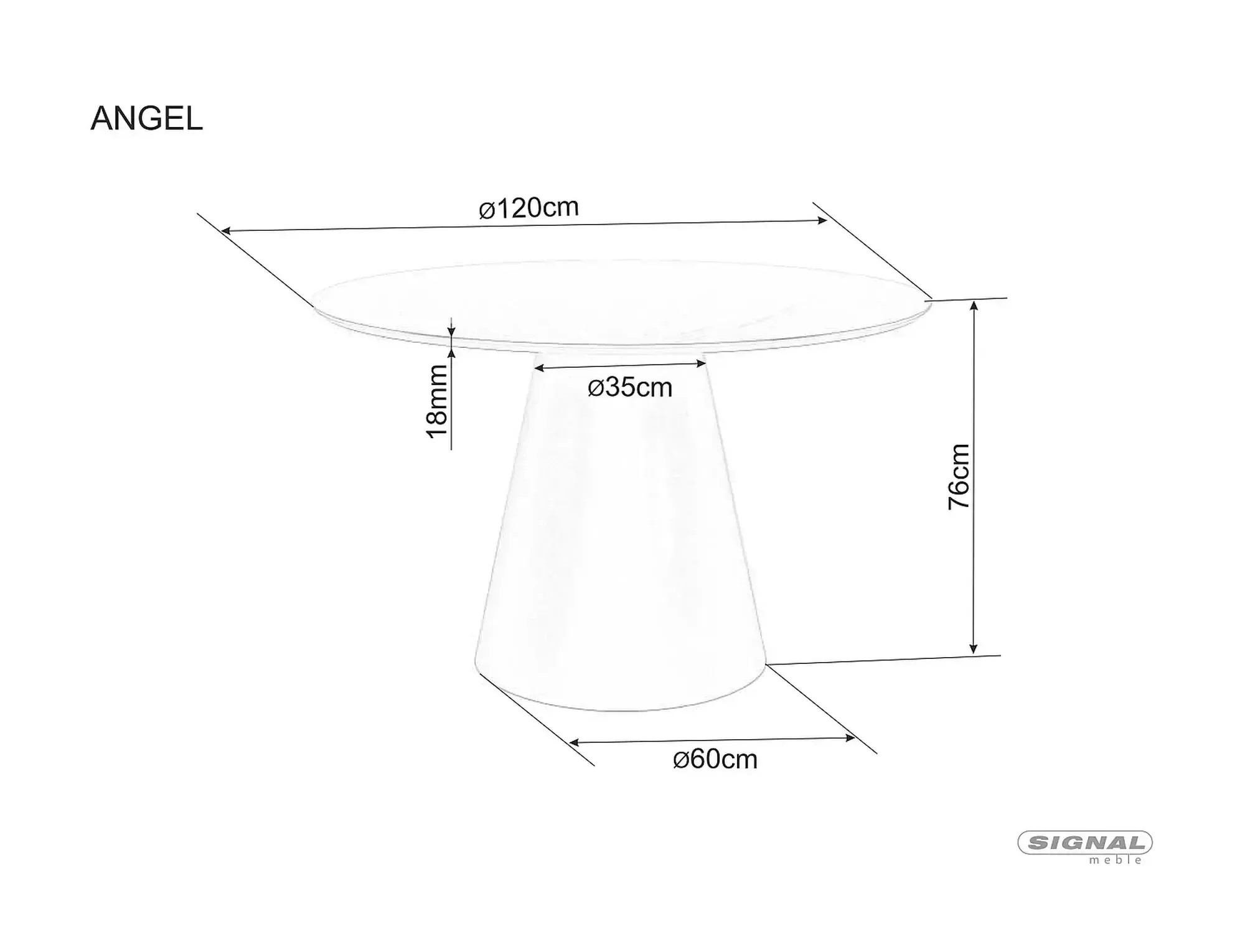 Signal Kulatý jídelní stůl Angel 120 cm dub přírodní/černý - Obrázek 2
