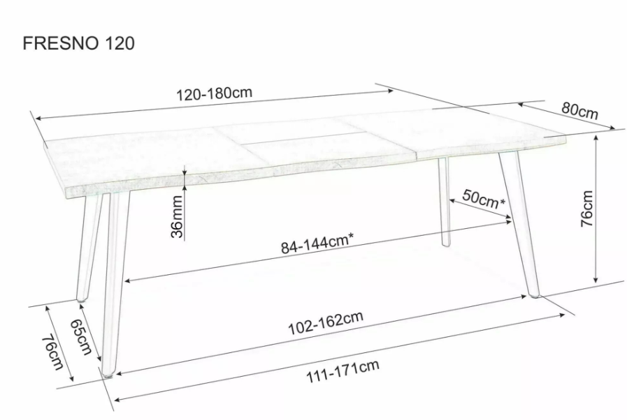 Signal Rozkládací jídelní stůl Fresno 120/180 cm dub přírodní/černý - Obrázek 2