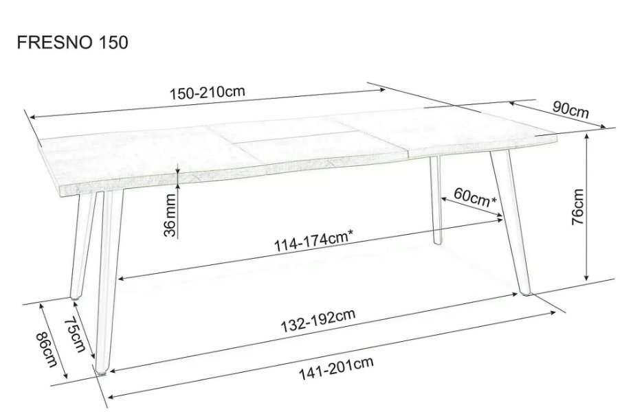 Signal Rozkládací jídelní stůl Fresno 150/210 cm dub přírodní/černý - Obrázek 2