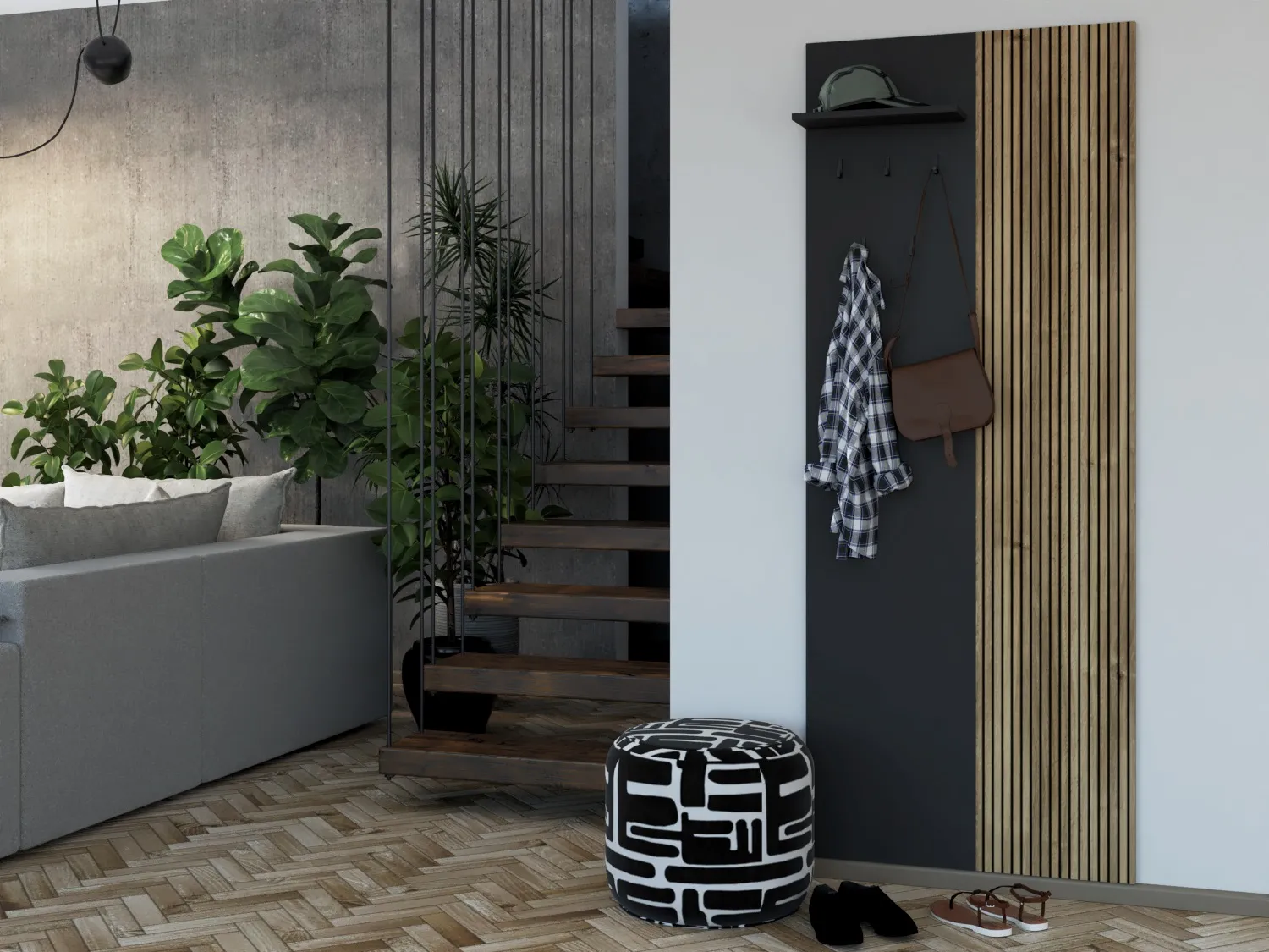 Szynaka Předsíňový věšák Wenis 01 72 cm černý/dub Karlstad - Obrázek 2