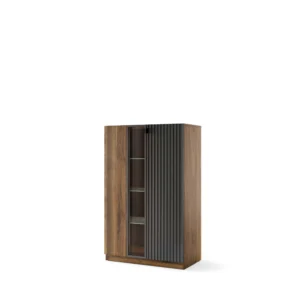 Szynaka Vitrína s LED osvětlením Radium 15 91 cm ořech Columbia/černá