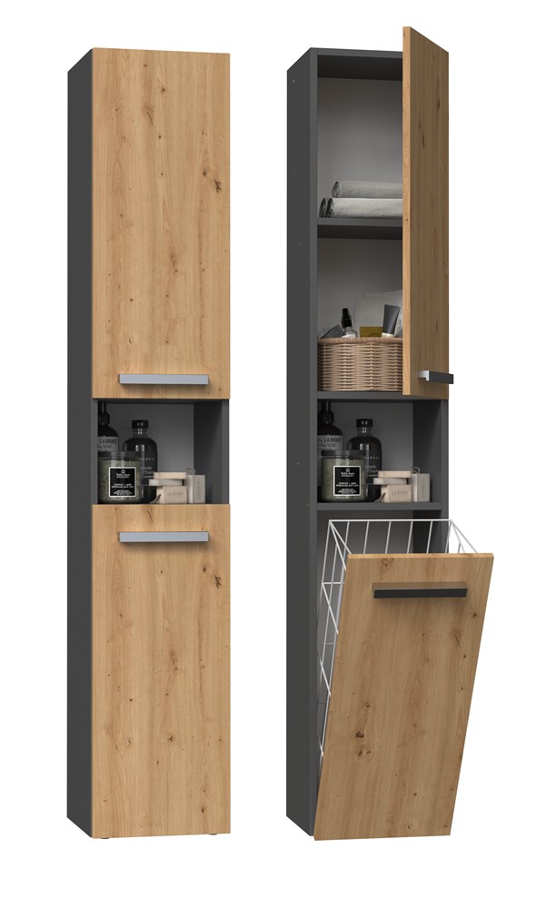 TP Living Koupelnová skříňka s košem na prádlo NEL III antracit/dub artisan