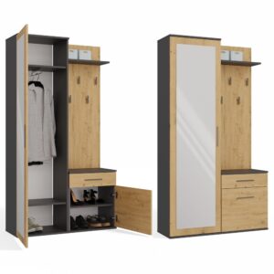 TP Living Předsíňová stěna se zrcadlem a šuplíky DUO dub artisan/antracit