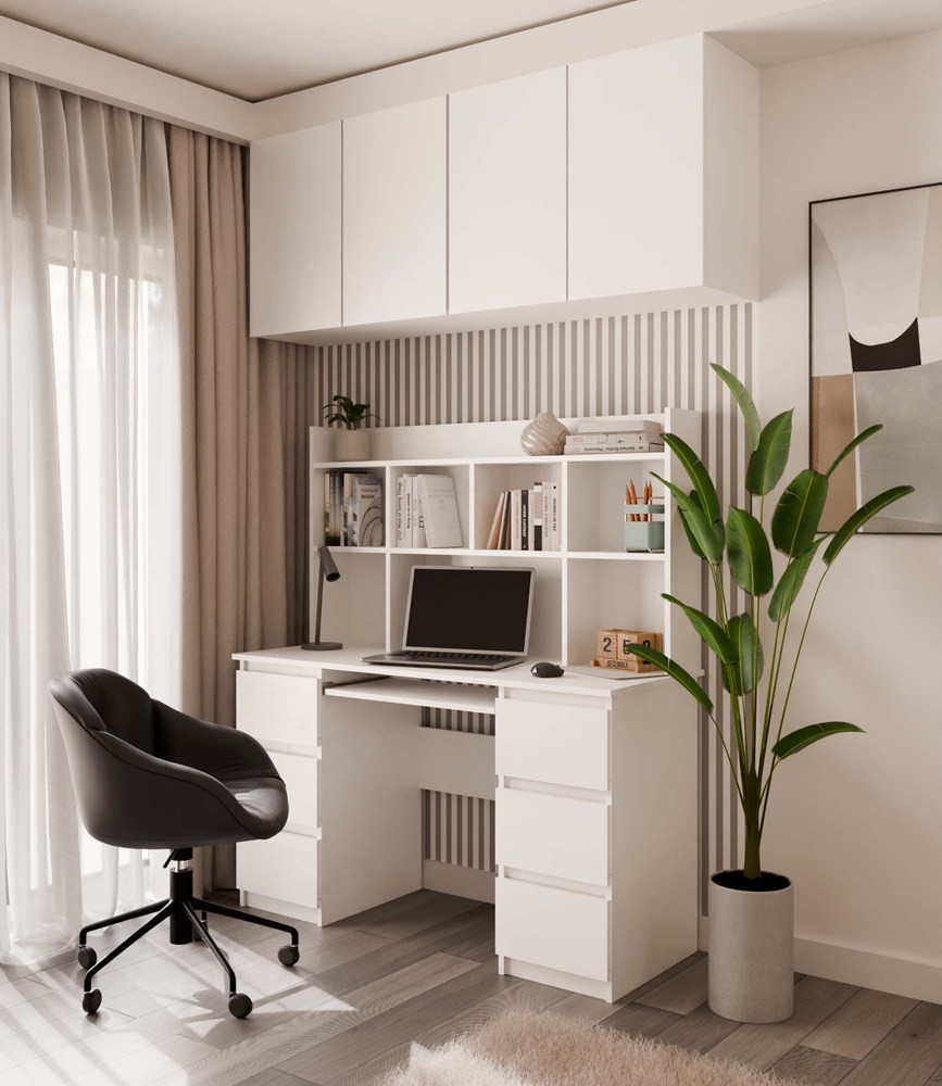 TP Living Psací stůl s nástavbou KUBA 130 cm bílý - Obrázek 2