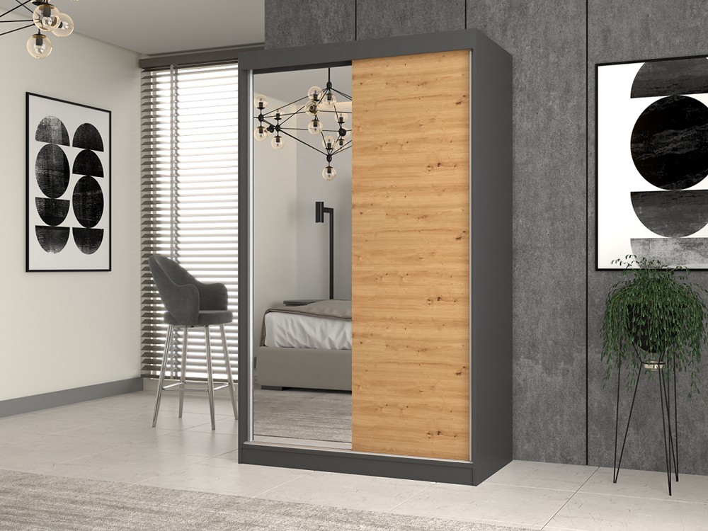 TP Living Šatní skříň Iga se zrcadlem 120 cm antracit/dub artisan - Obrázek 2