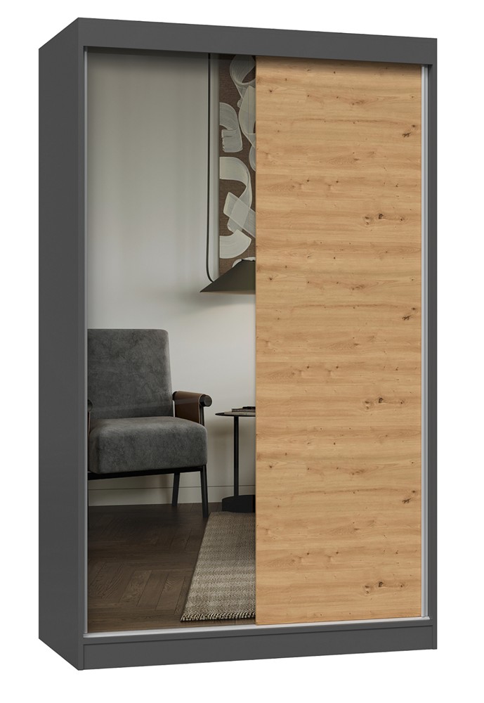 TP Living Šatní skříň Iga se zrcadlem 120 cm antracit/dub artisan