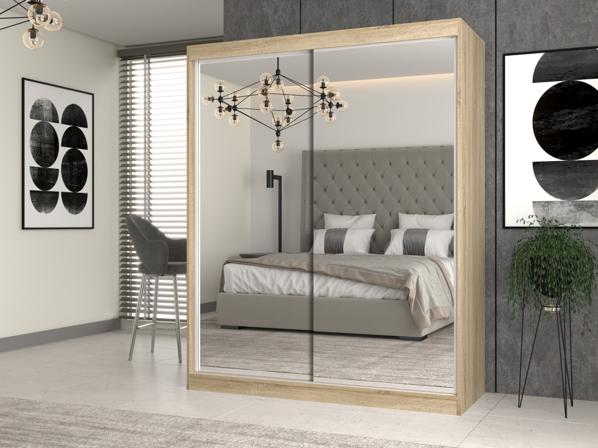 TP Living Šatní skříň se 2 zrcadly IGA 160 cm dub sonoma - Obrázek 2