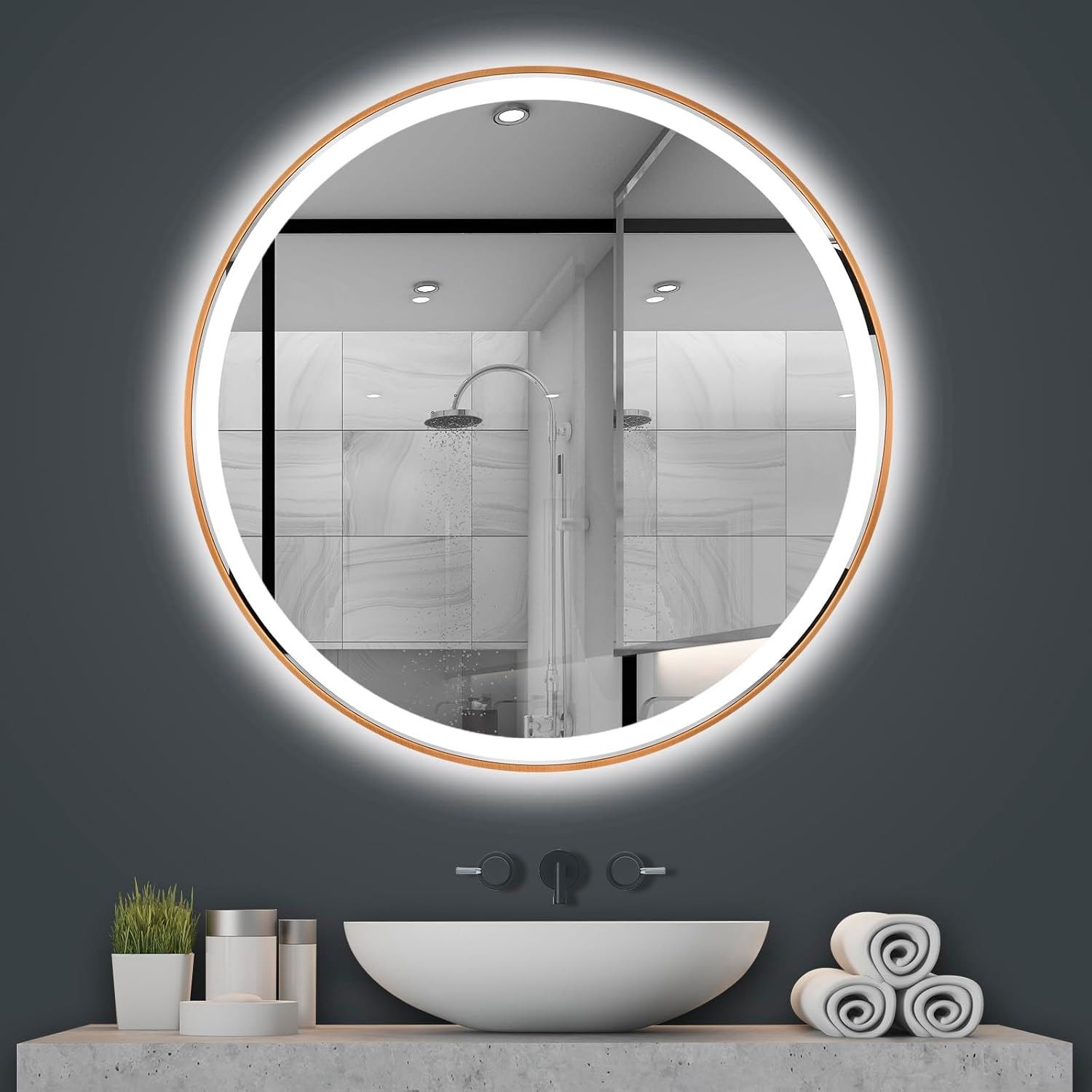 Tutumi Zrcadlo ⌀90 cm s vyhříváním a regulovatelným LED osvětlením HOM-05494