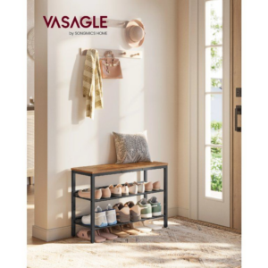 VASAGLE Botník 2 síťované police industriální styl 75 x 53 x 28 hnědá černá