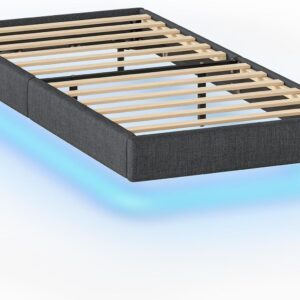 VASAGLE Jednolůžková postel Timaro s nabíjecí stanicí a LED osvětlením 90x200 šedá