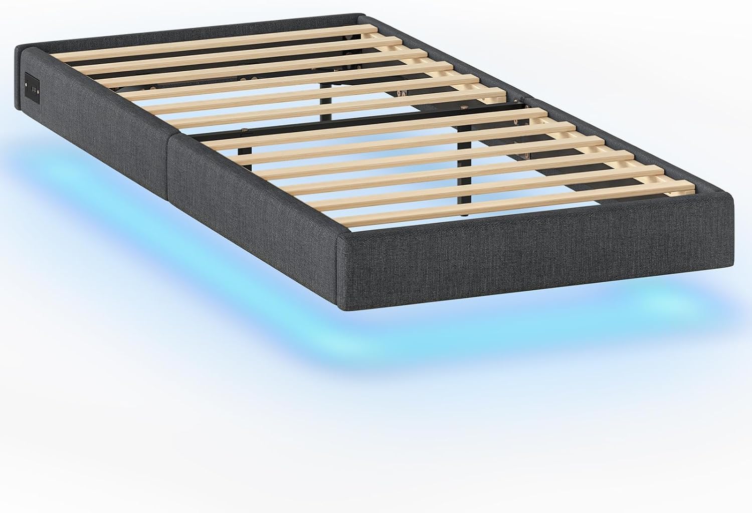 VASAGLE Jednolůžková postel Timaro s nabíjecí stanicí a LED osvětlením 90x200 šedá
