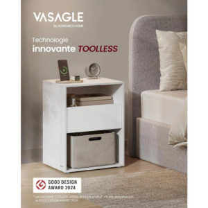 VASAGLE Noční stolek s el. a USB zásuvkovou lištou 45 x 58 x 35 cm bílá
