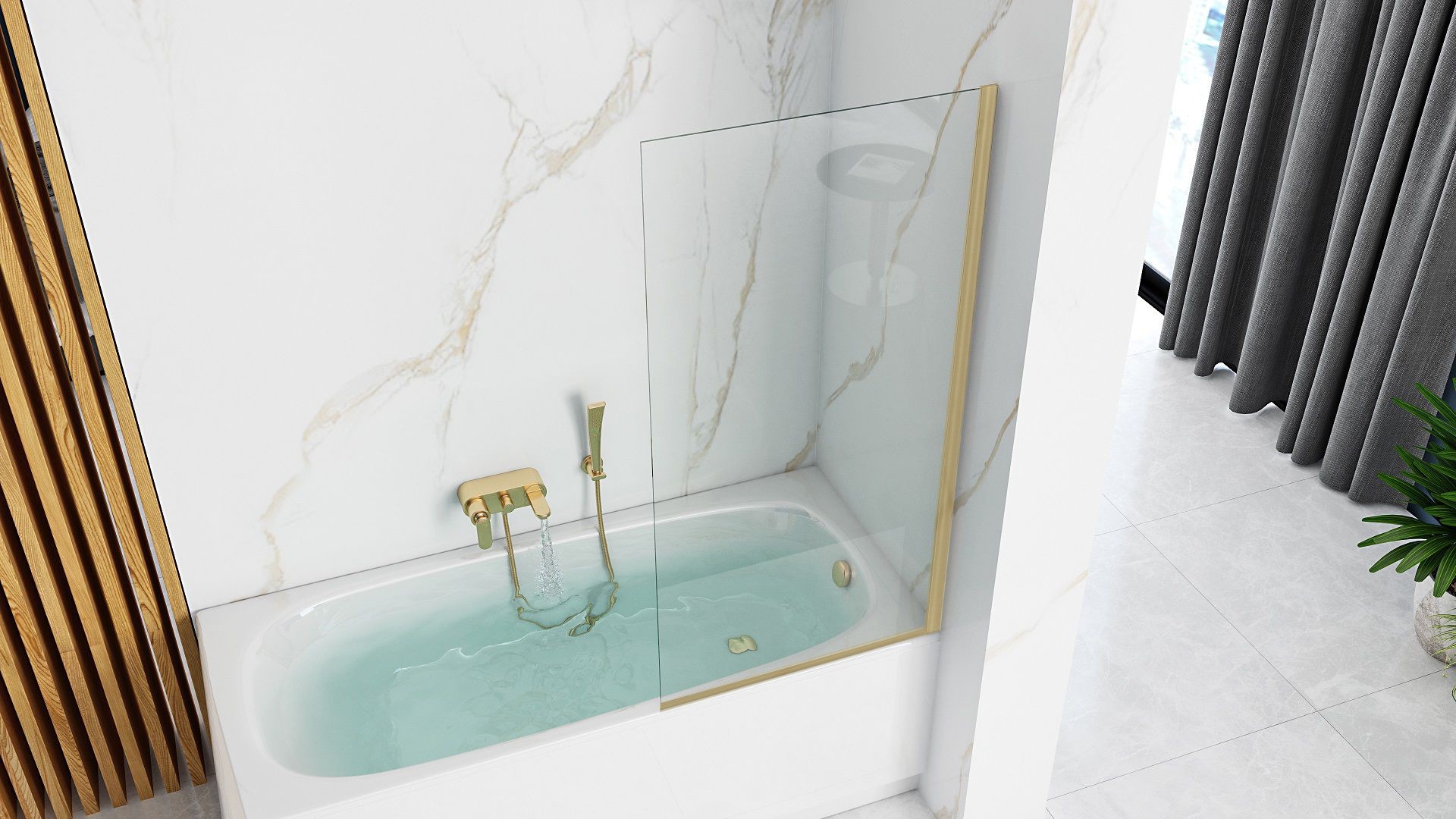 Vanová zástěna Rea Elegant 80 cm čirá/zlatá - Obrázek 2