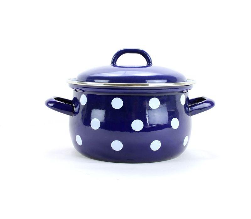 BELIS - Hrnec a poklice 16cm 1,5l modrý puntík