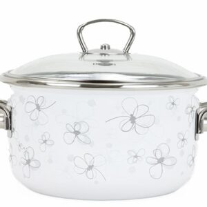 BELIS - Hrnec smalt a skleněná poklice 18cm 2,2l bílý PREMIUM
