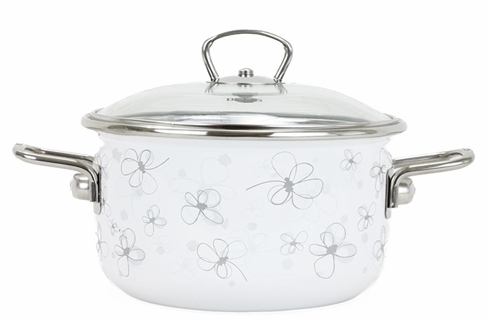 BELIS - Hrnec smalt a skleněná poklice 20cm 3,5l bílý PREMIUM