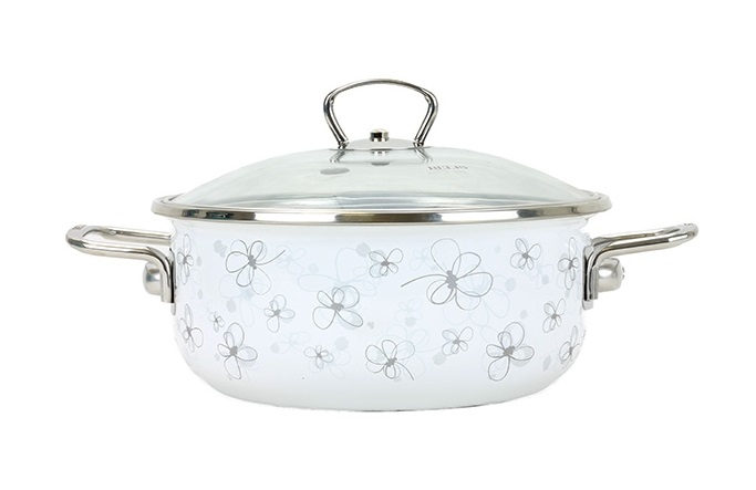 BELIS - Rendlík smalt a skleněná poklice 16cm 1,25l bílý PREMIUM