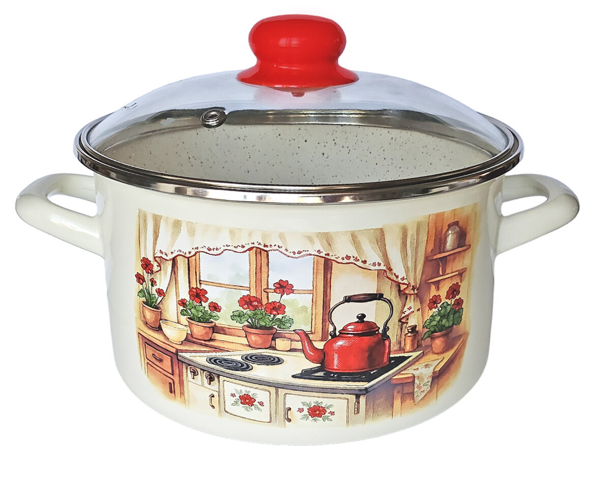PROHOME - Hrnec smalt se skleněnou poklicí 16cm, 2L Rustika