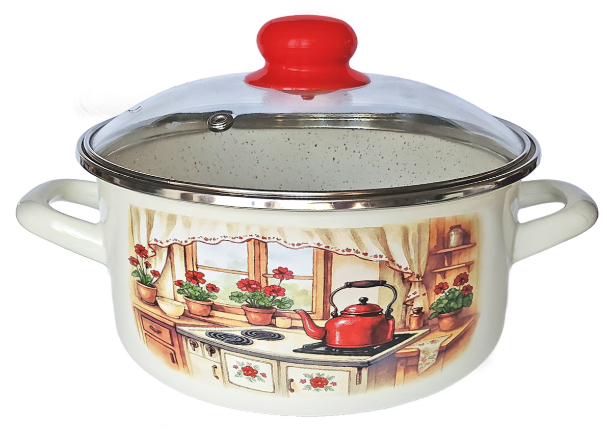 PROHOME - Rendlí smalt se skleněnou poklicí 18cm, 2,2L Rustika