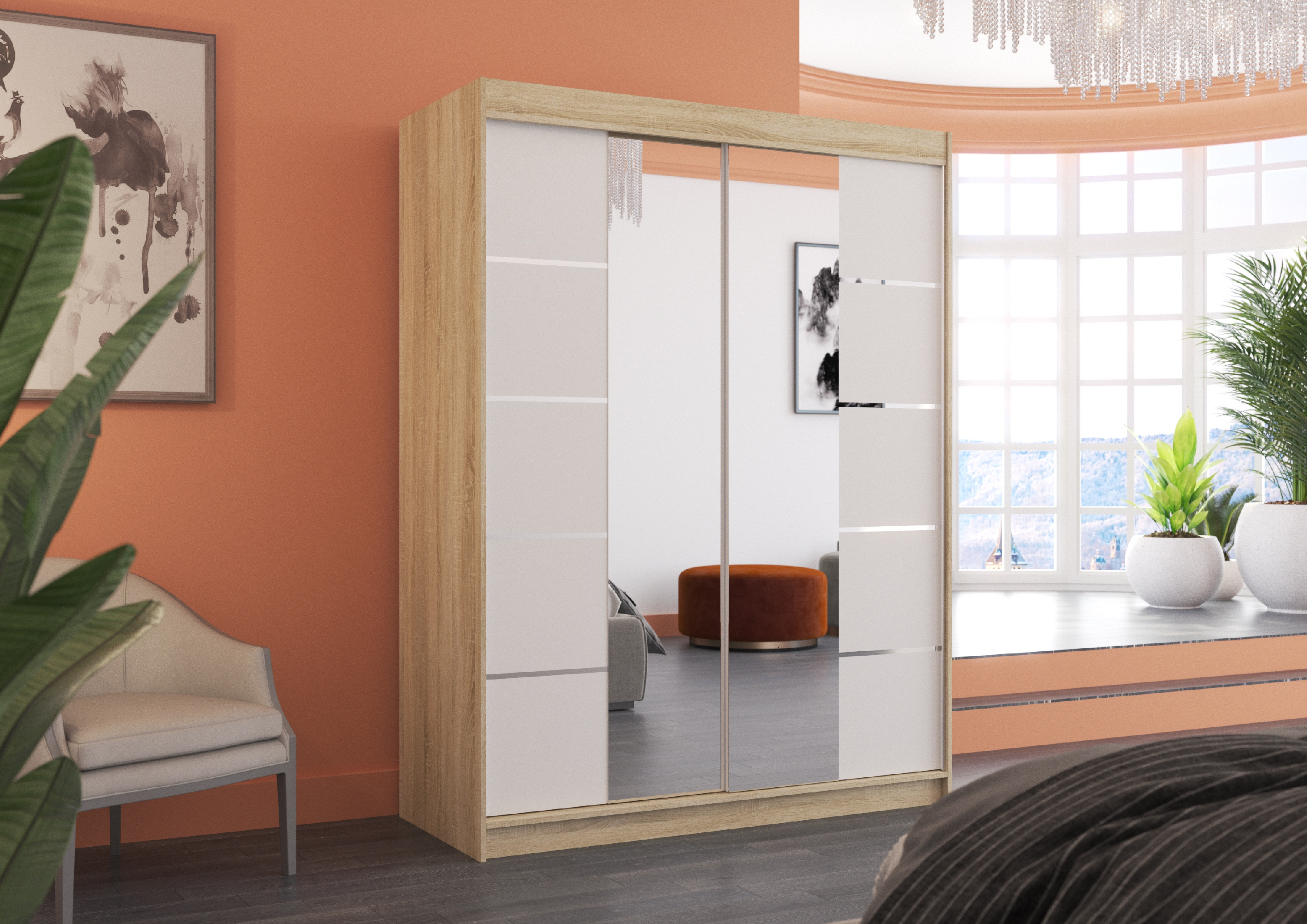 ADRK Šatní zrcadlová skříň posuvná NORDIC S-W 150