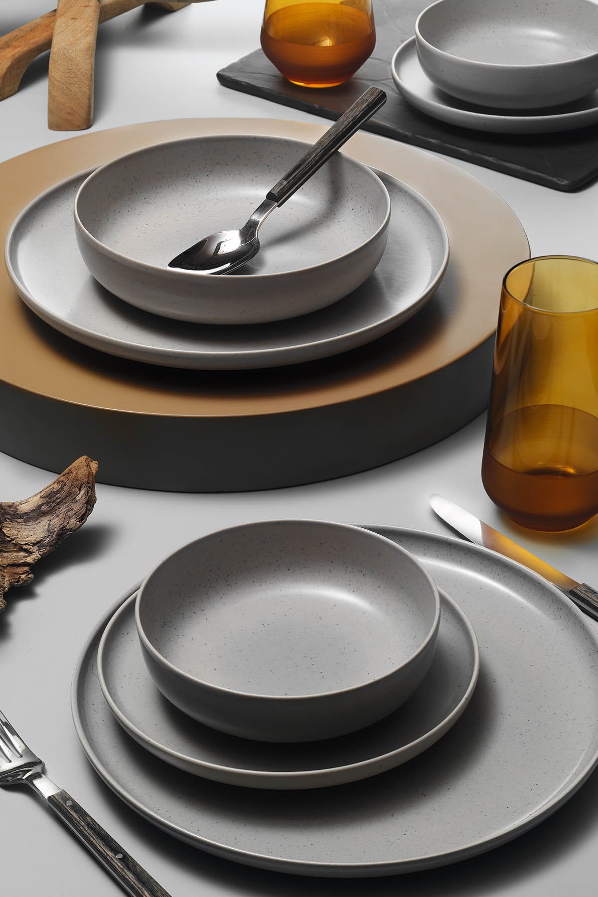 ASIR Porcelánová jídelní souprava POPPY 16 ks světle šedá - Obrázek 2
