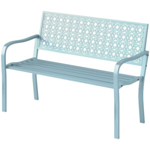 OUTSUNNY Dvoumístná kovová zahradní lavice s područkami nosnost 240 kg 127 x 63 x 85 cm světle modrá