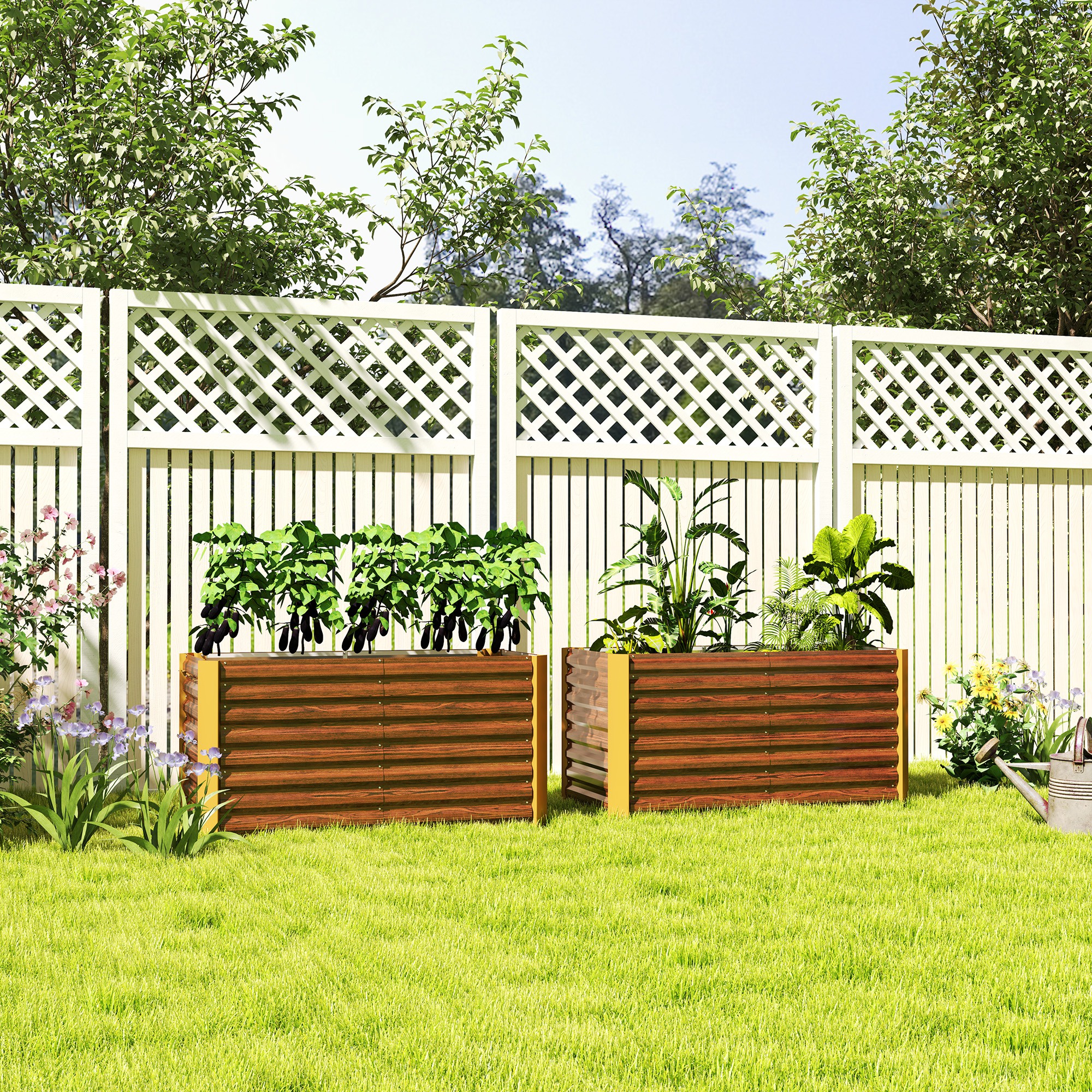 OUTSUNNY Sada 2 vyvýšených záhonů z pozinkované oceli 120 x 60 x 60 cm hnědá - Obrázek 2