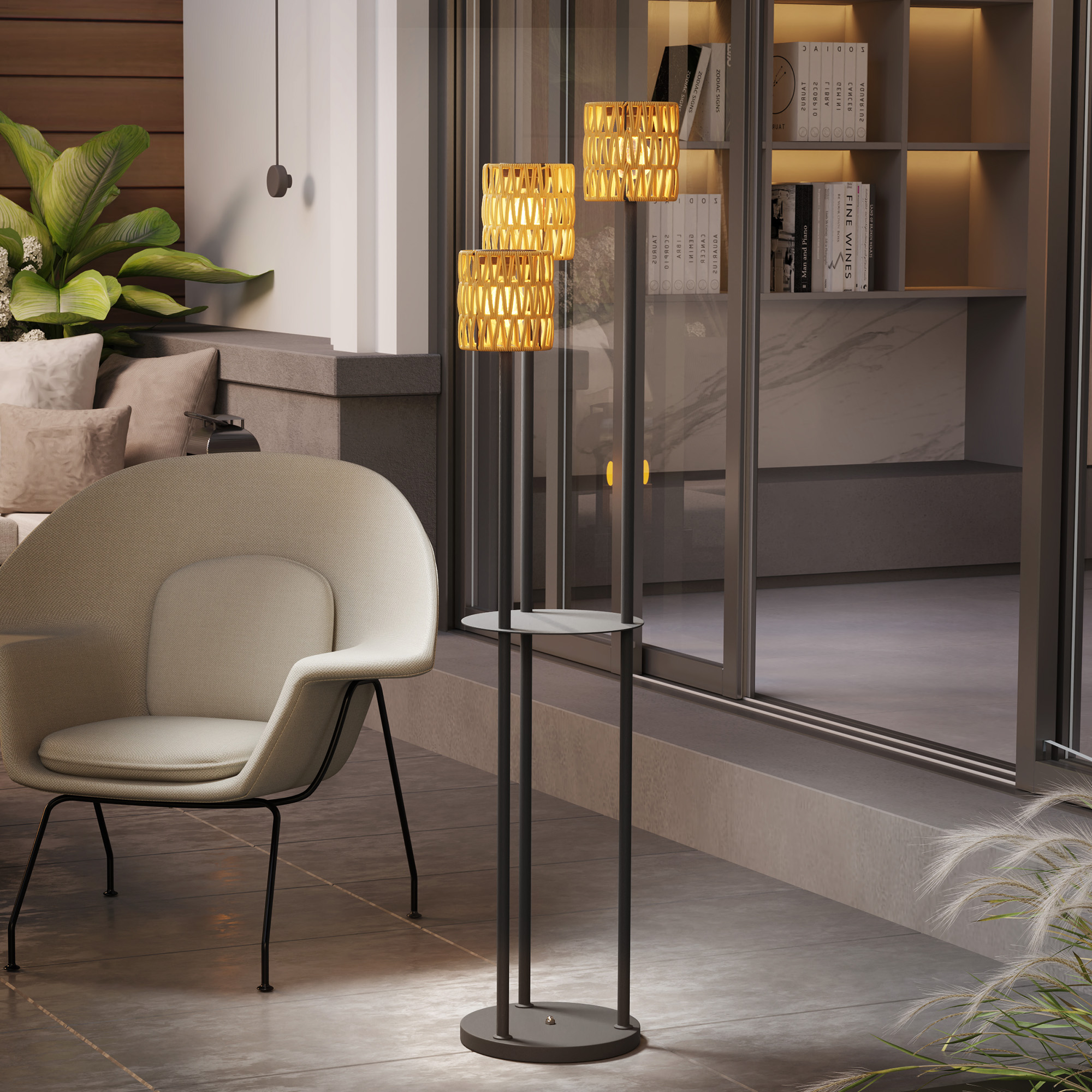 OUTSUNNY Solární stojací lampa RATAN 3 v boho stylu 37 x 144 cm - Obrázek 2