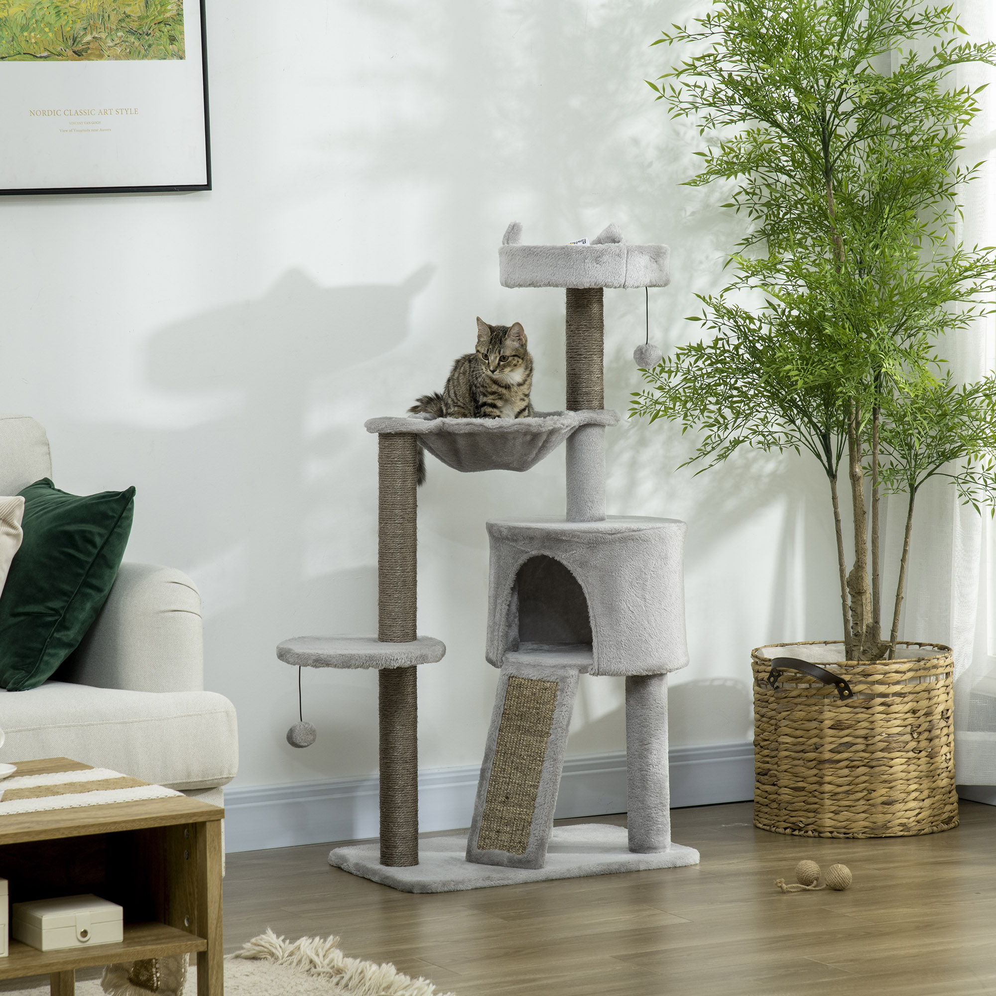 PAWHUT Kočičí strom škrabadlo dva sloupky 113 cm šedá barva - Obrázek 2