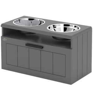 PAWHUT Stolek pro psy se 2 miskami a skříňkou 60 x 35 x 30 cm šedá